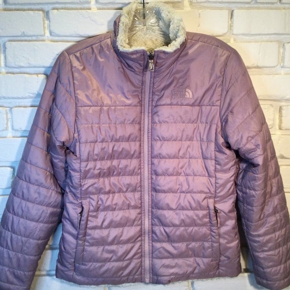 North Face Reversible Quilted Jacket Lavender/Cream L 14/16